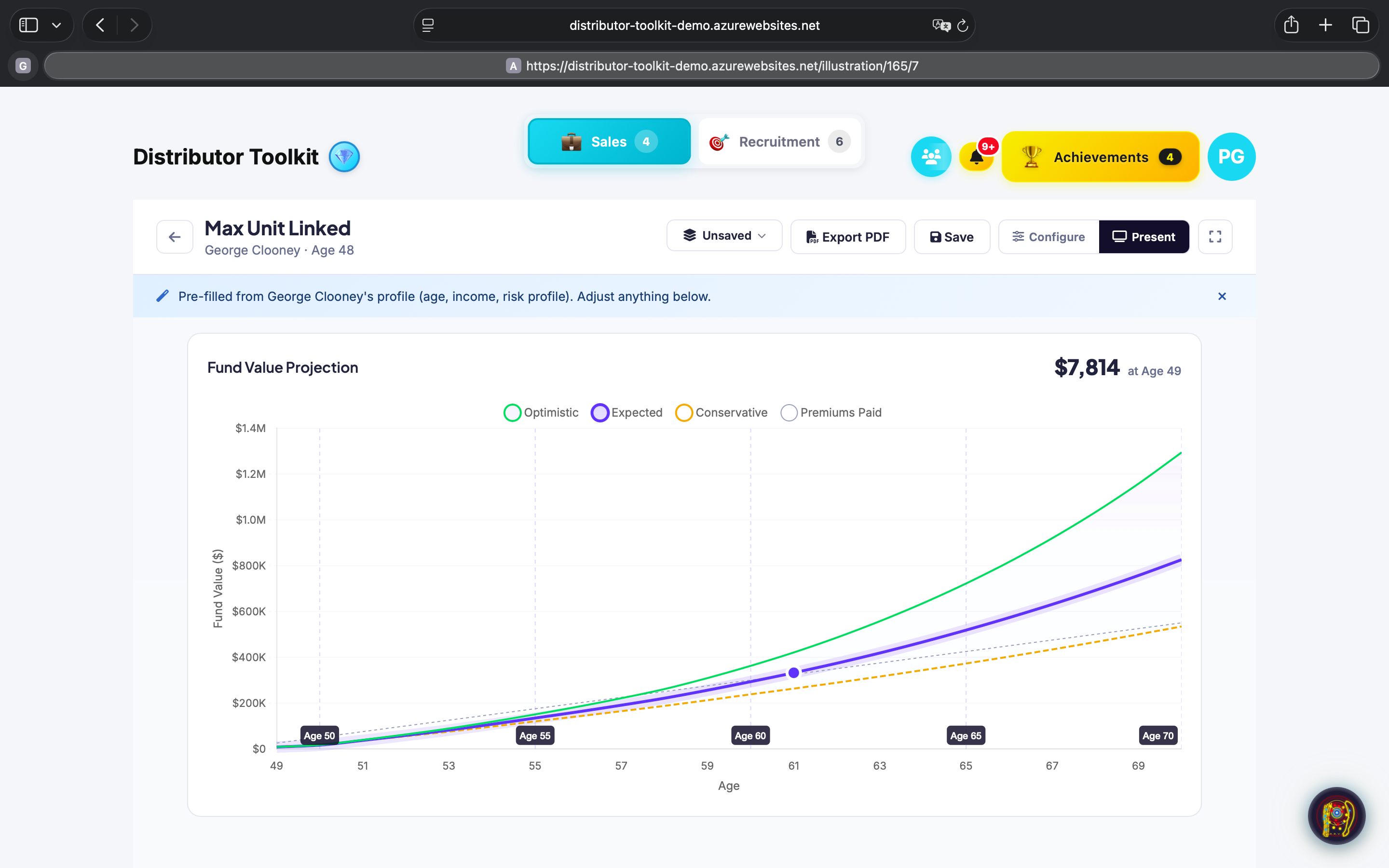 Illustration Experience — interactive projections with live charts — view 2